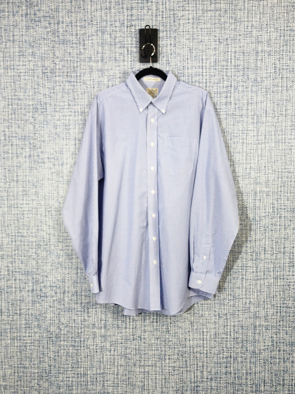 L.L. Bean Light Blue Micro-Check Button-Down Dress Shirt